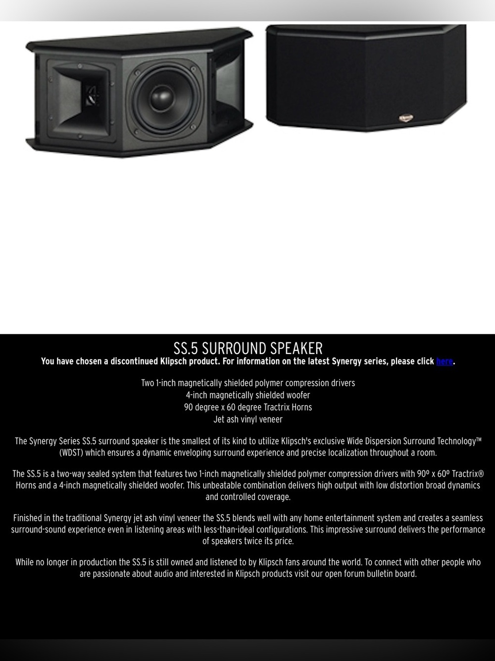 Klipsch SS-5 Surround Speakers (2) pre own good working condition. Needs a home
